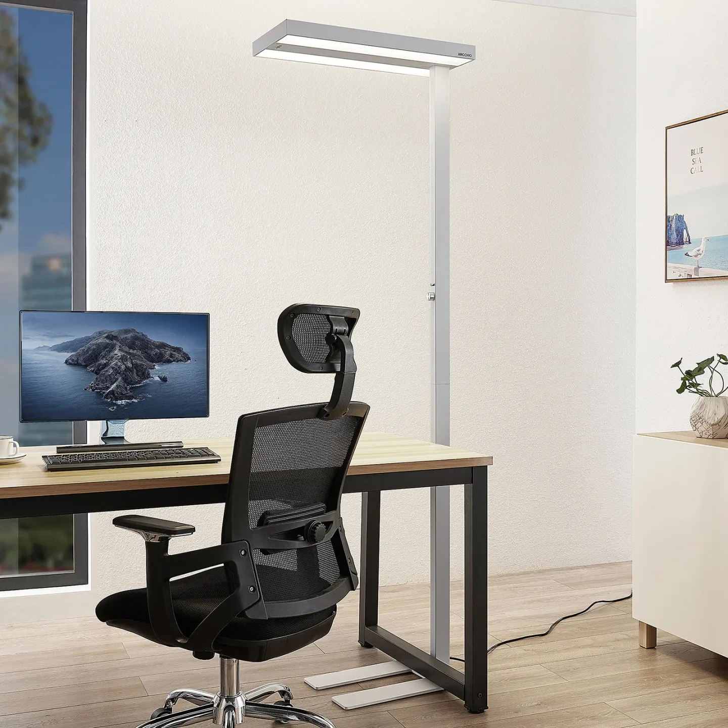 Logan golvlampa vit dimbar sensor - Arcchio Logan Pro - Arbetsrum / hemkontor - Modern - Aluminium - Vinklad
