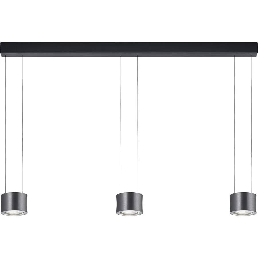 Designer-Pendellampe Bankamp Impulse anthrazit 3-flammig vertical flex - Farbe: Anthrazit eloxiert - LED - Lichtfarbe: Extra warmweiss - Material: