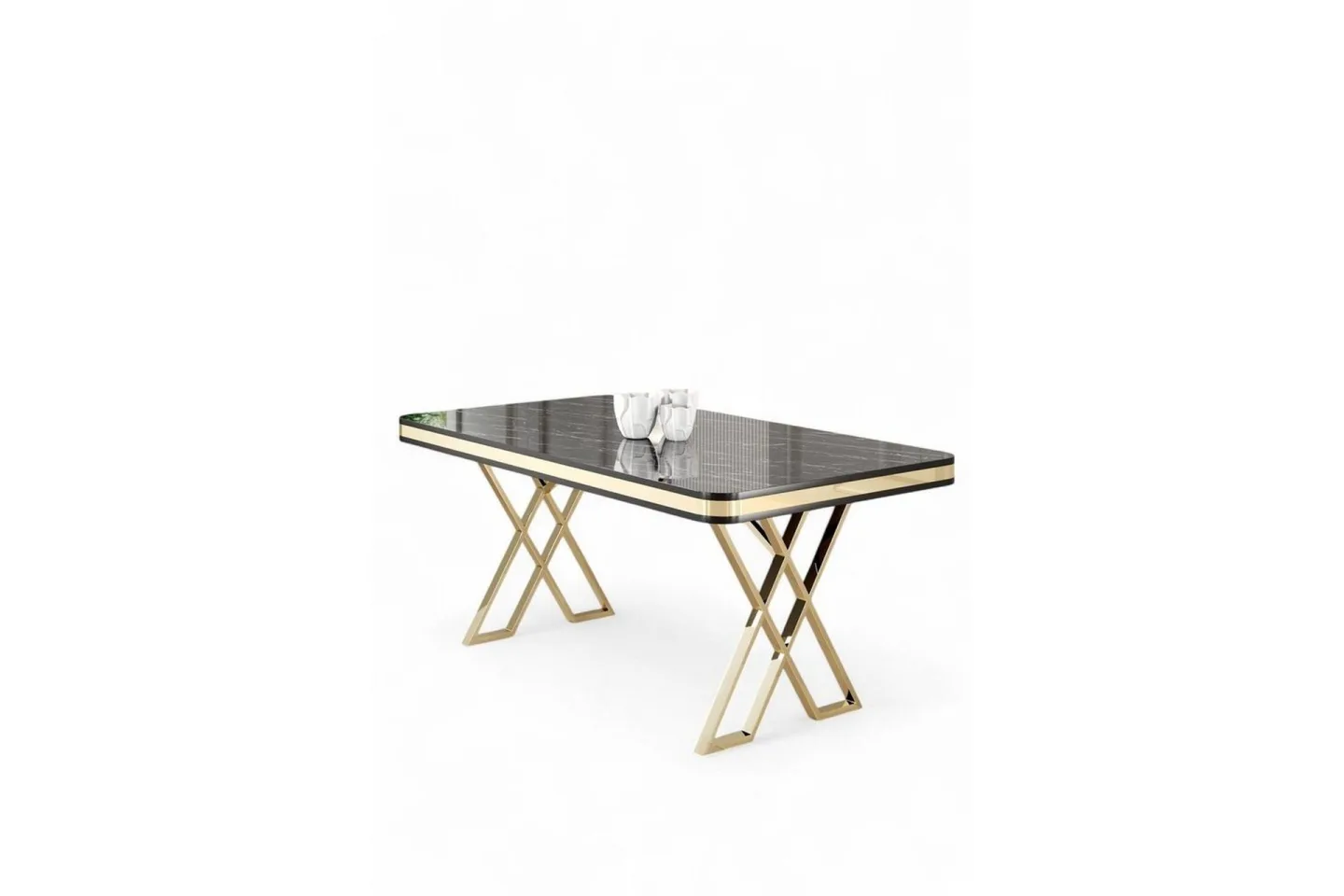 Calchera Matbord 130 cm Rektangulär - Svart Marmor/Guld