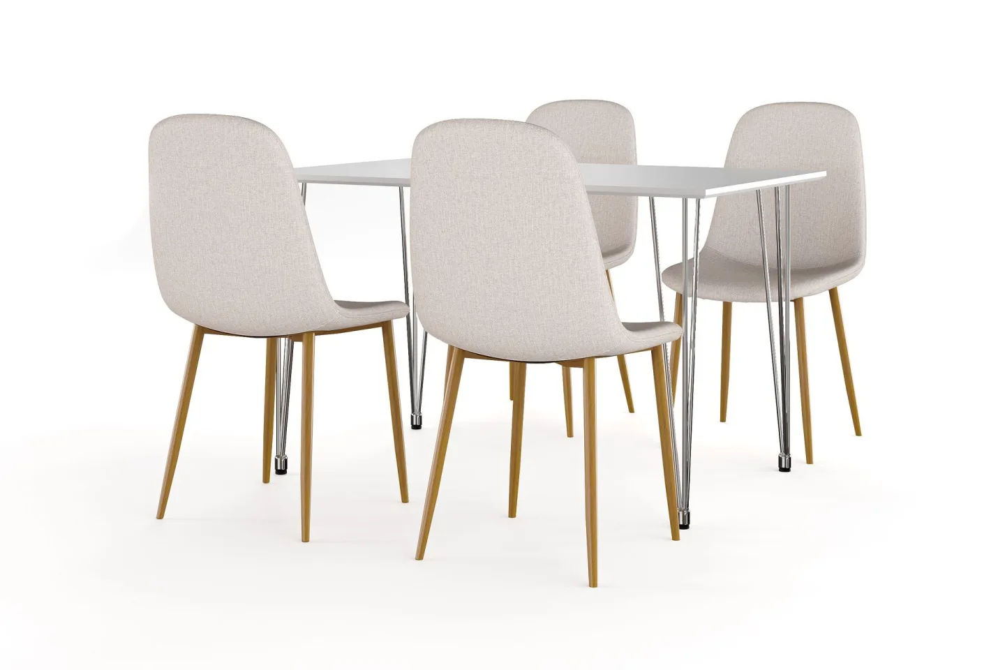 Kronblom Matbord 120 cm + 4 st Nibe stol beige med ek ben - Vit/Beige