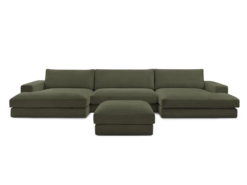 Panorama-Ecksofa mit Hocker BOBOCHIC LEONARD Cord-Stoff hellgrün