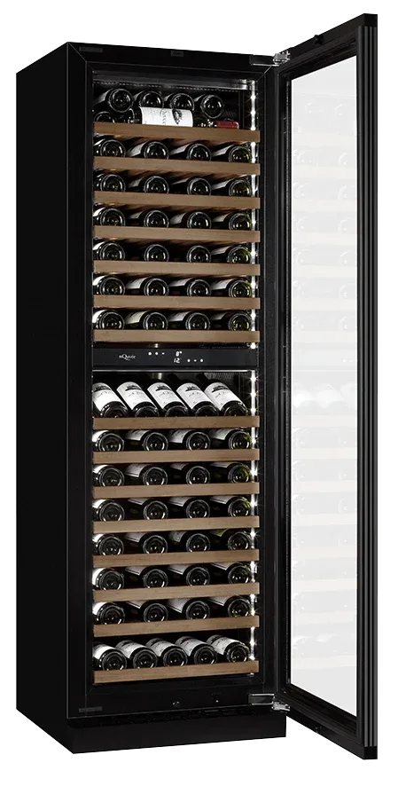 Einbau-Weinkühlschrank 60 cm Hochschrank - mQuvée WineCave Infinite 187D Push-Pull, leise, schwarz, 2 Temperaturzonen