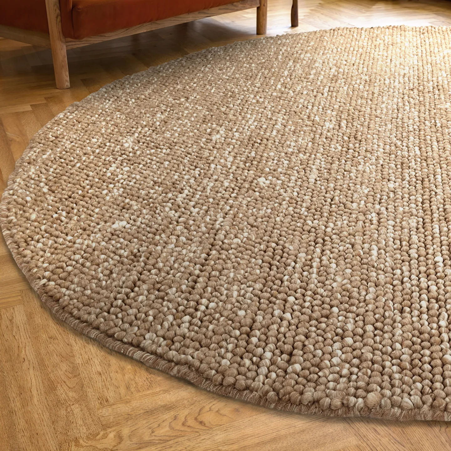 Rundt teppe - Avafors Wool Bubble (lys brun/hvit) (Størrelse: Ø 200 cm)