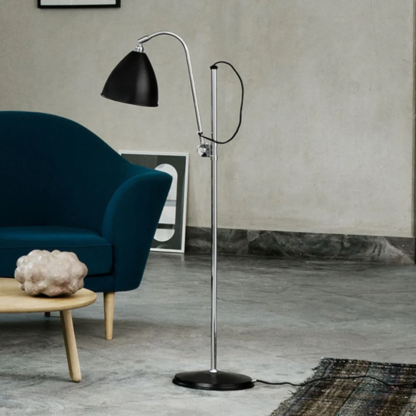 Bestlite BL3 Gulvlampe Ø16 Krom/Svart - GUBI - Stue - Design - Metall - Med skjerm