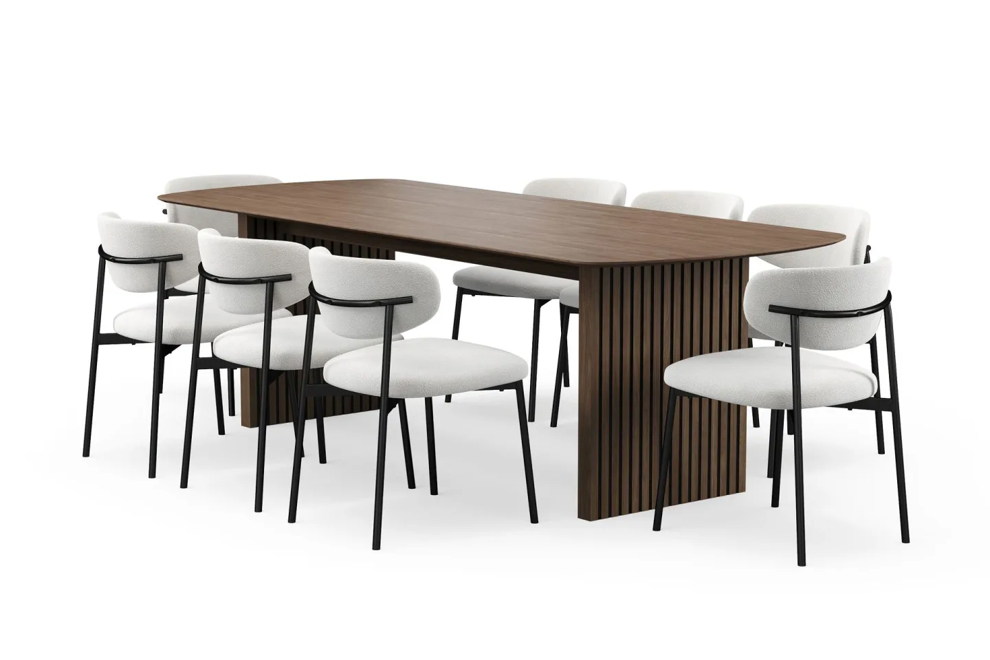Richeto Matbord 240 cm med 8 Lucy Matstolar - Rökt ek / Vit Bouclé