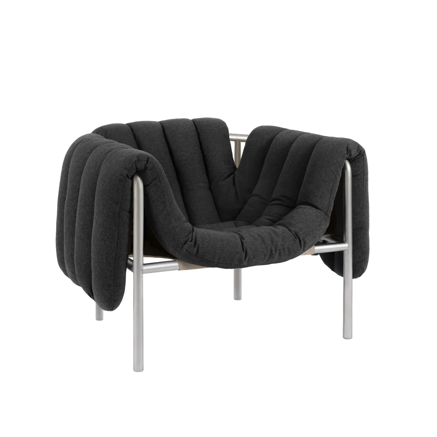 HEM - Puffy Lounge Chair - Anthracite/Stainless - Fåtöljer - Faye Toogood - Silver,Grå - Bomull/Naturmaterial/Metall/Skum/Plast
