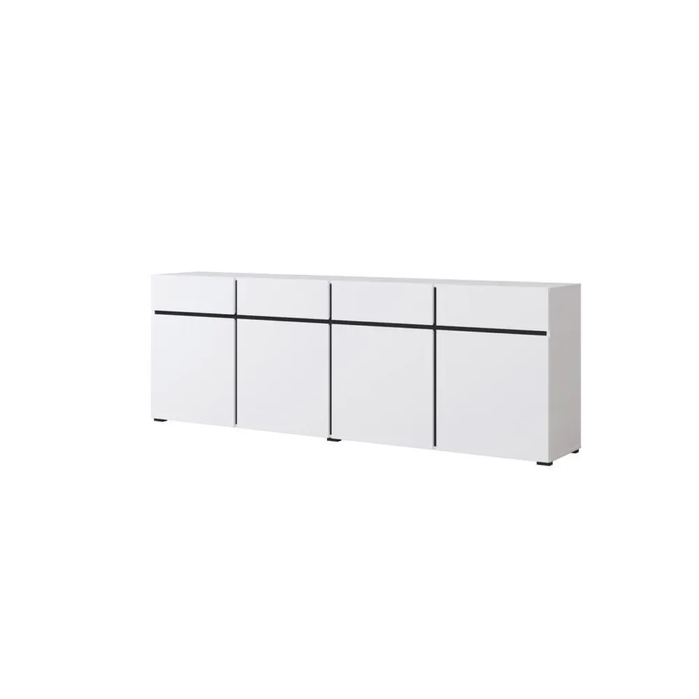 Sideboard Cross 4 dörrar med 4 lådor - Vit - Svart