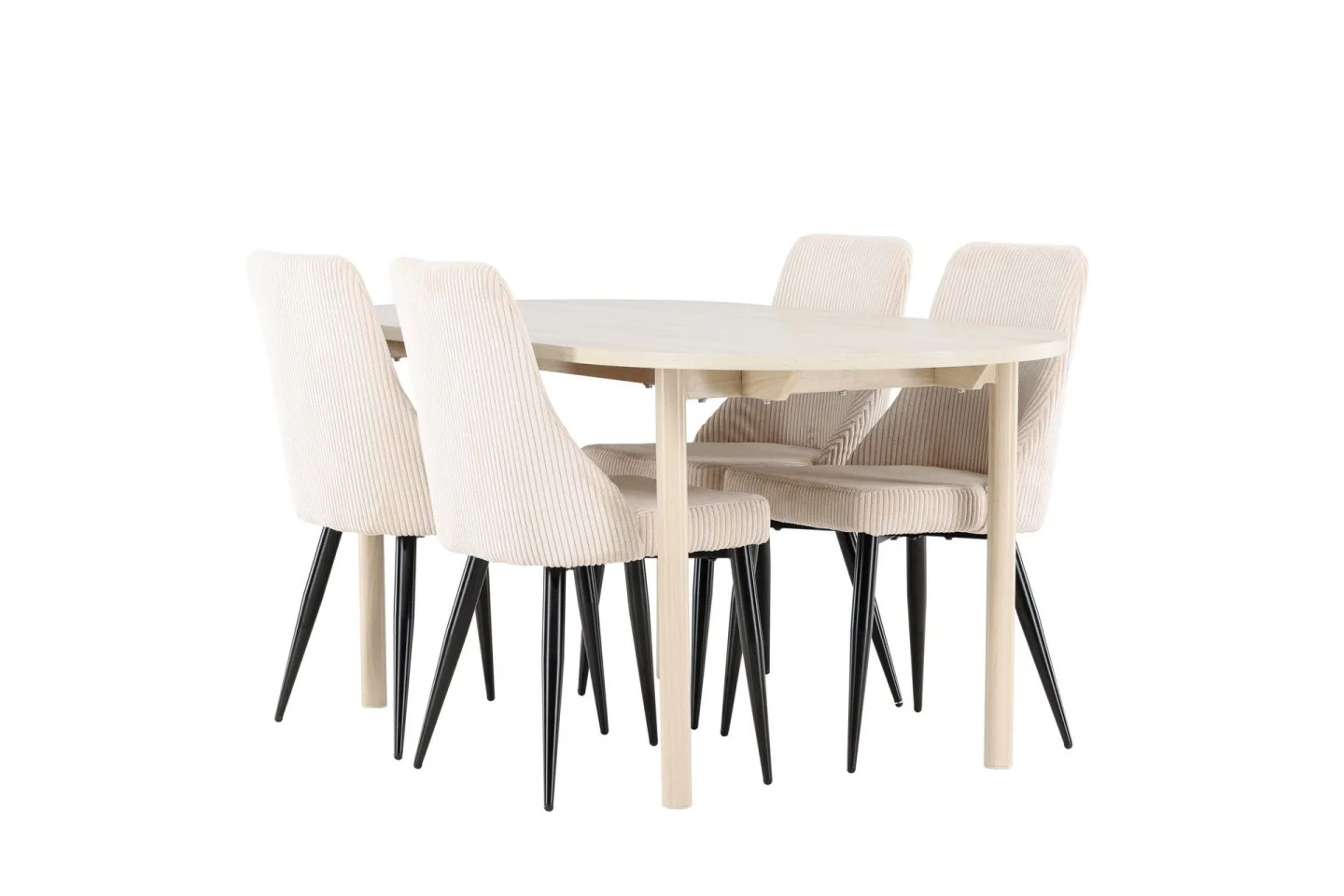 Andy Matgrupp 180 cm Oval med 4 Leone stolar - Whitewash/Beige