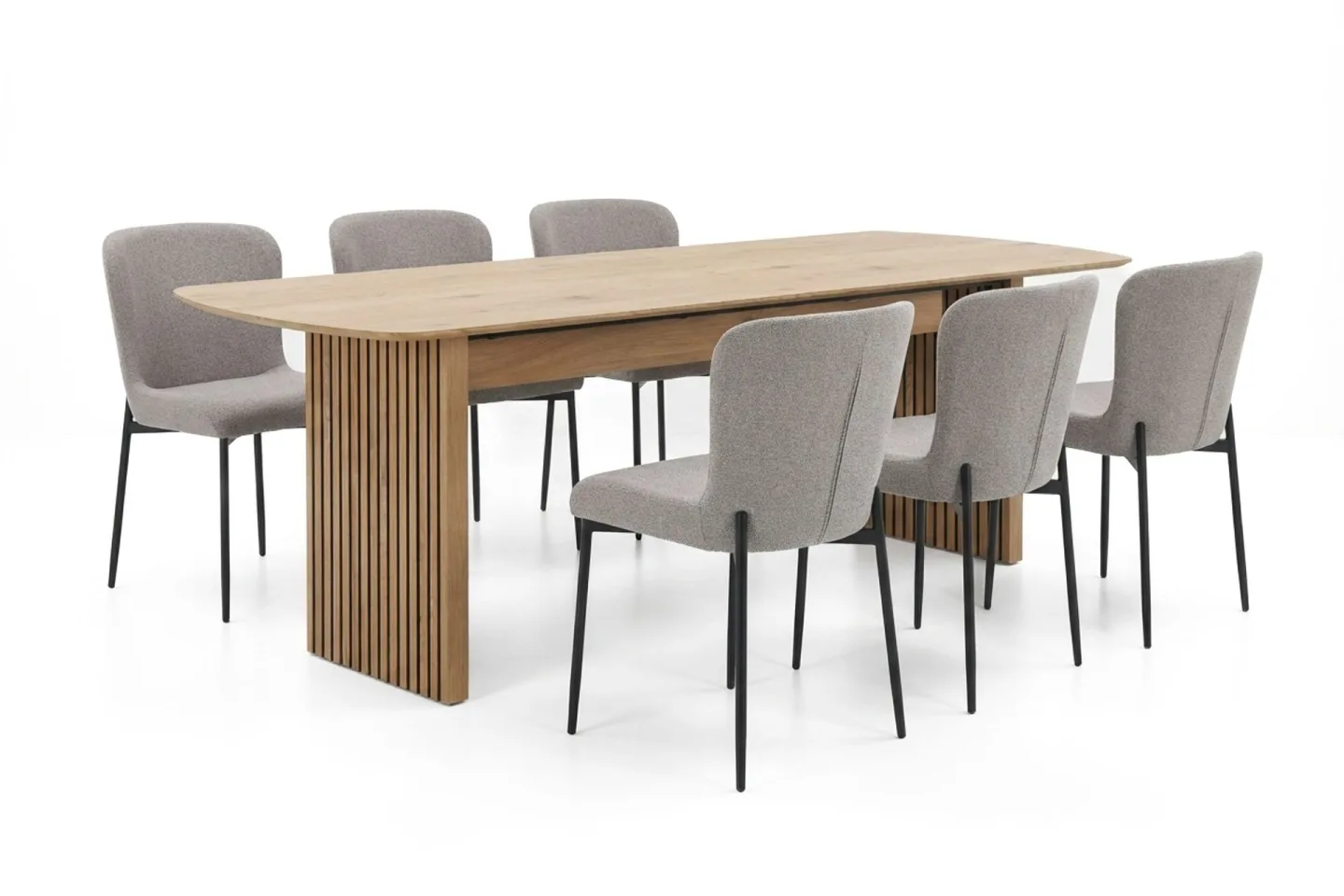 Richeto Matgrupp Ek 240 cm med 6 Elsie Matstolar - Ek/Ljusgrå