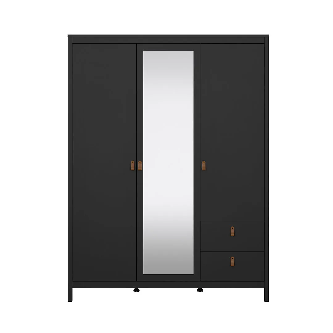 Madrid Kleiderschrank 199x150x59cm, 2 Türen, 1 Spiegeltür, 2 Schubladen matt schwarz.