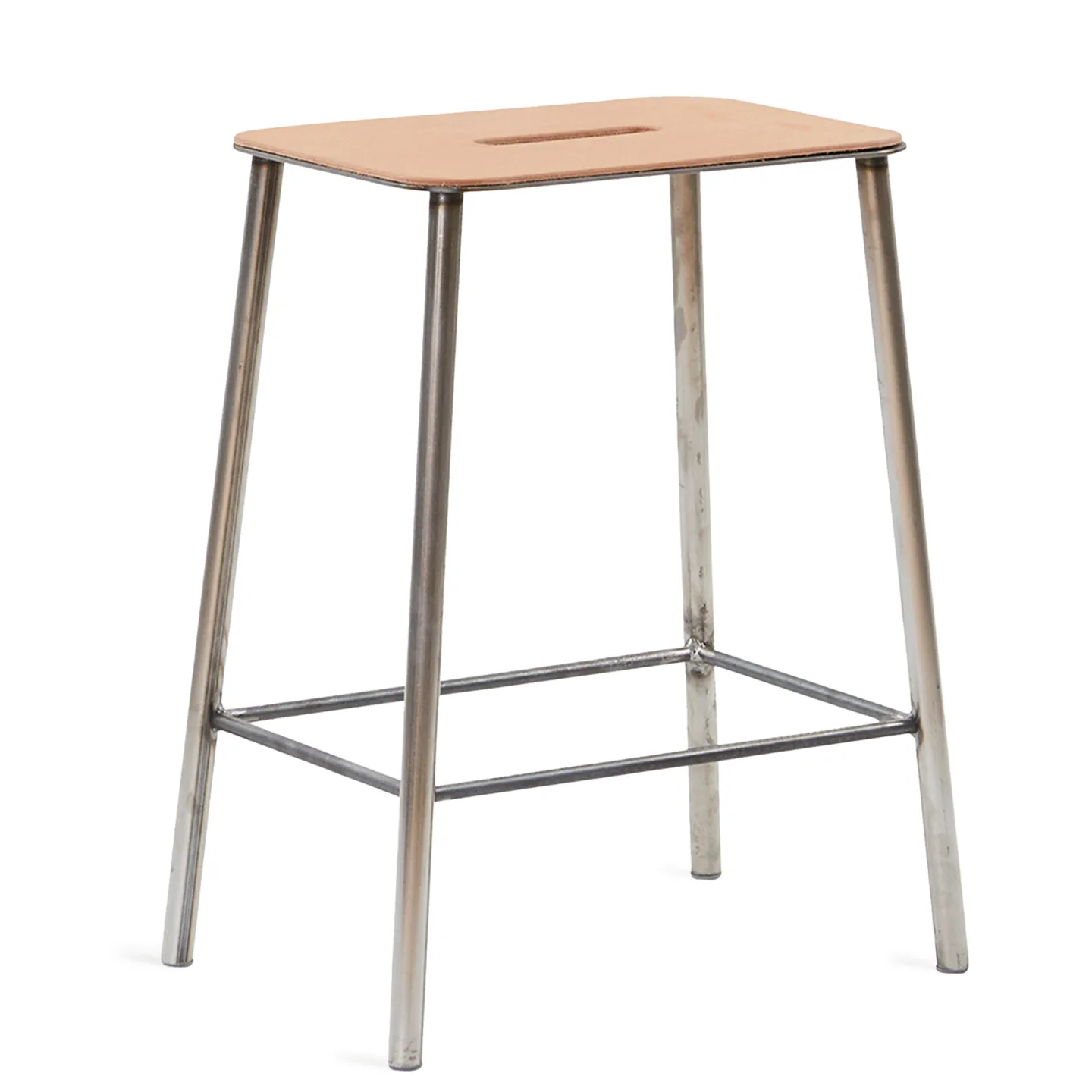 Frama - Adam Stool – Raw Steel / Natural Leather – H50 - Pallar - Toke Lauridsen - Silver,Beige - Läder/Metall