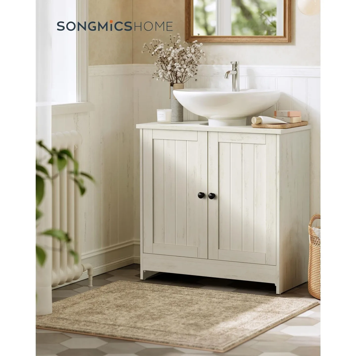Badmöbel VASAGLE B 60 T 30 cm H 61.2 cm - Farbe: Weiss - Material: Holzwerkstoff - Badmöbel
