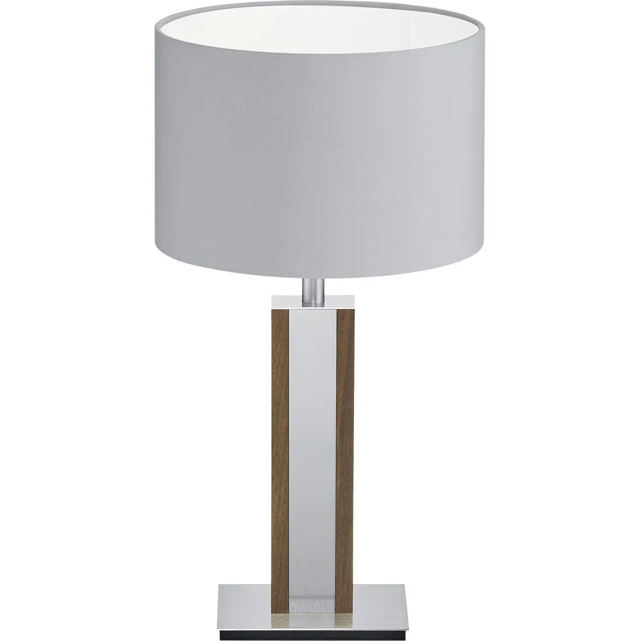 HERZBLUT Tischlampe Karl N Weiss/Braun Metall/Holz 23 cm 44 cm - Farbe: weiss, natur - Material: Nickel/Holz