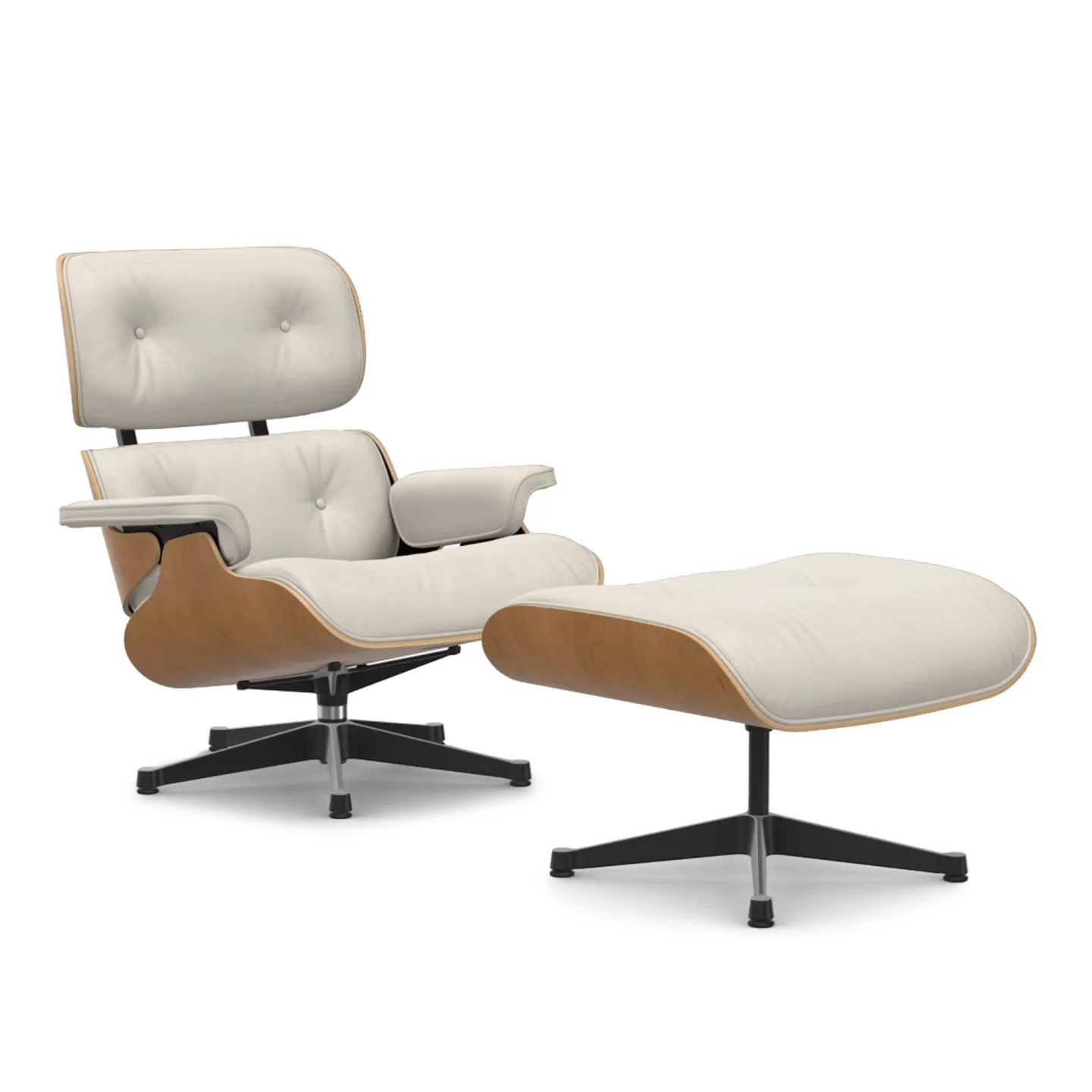 Vitra - Eames Lounge Set Cherry Leather Premium Snow 72 Polished Aluminium/Deep Black - Fåtöljer - Charles & Ray Eames - Vit