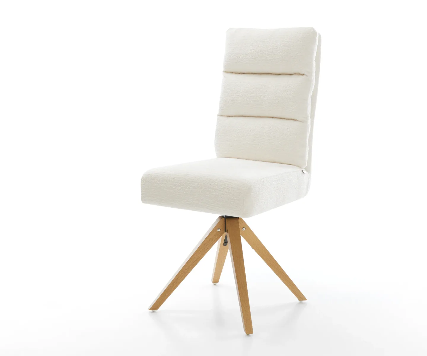 Drehstuhl Pela-Flex Bouclé Soft Beige Holzgestell kantig Natur 360° drehbar Taschenfederkern