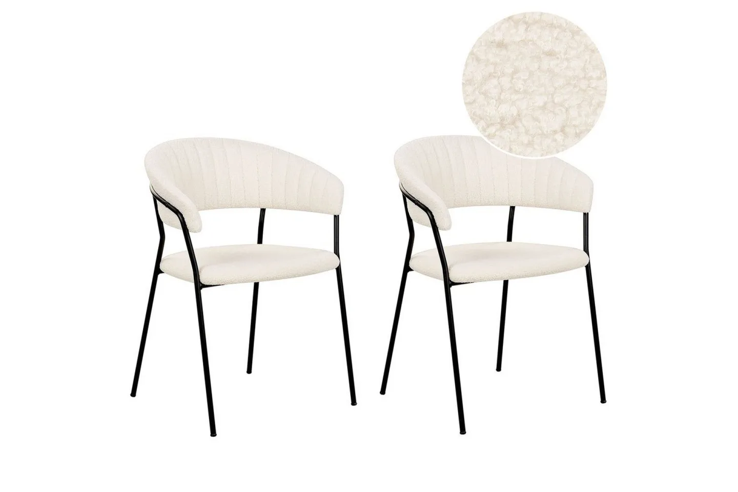 Set med 2 matstolar Mariposa - Vit, Svart/Bouclé