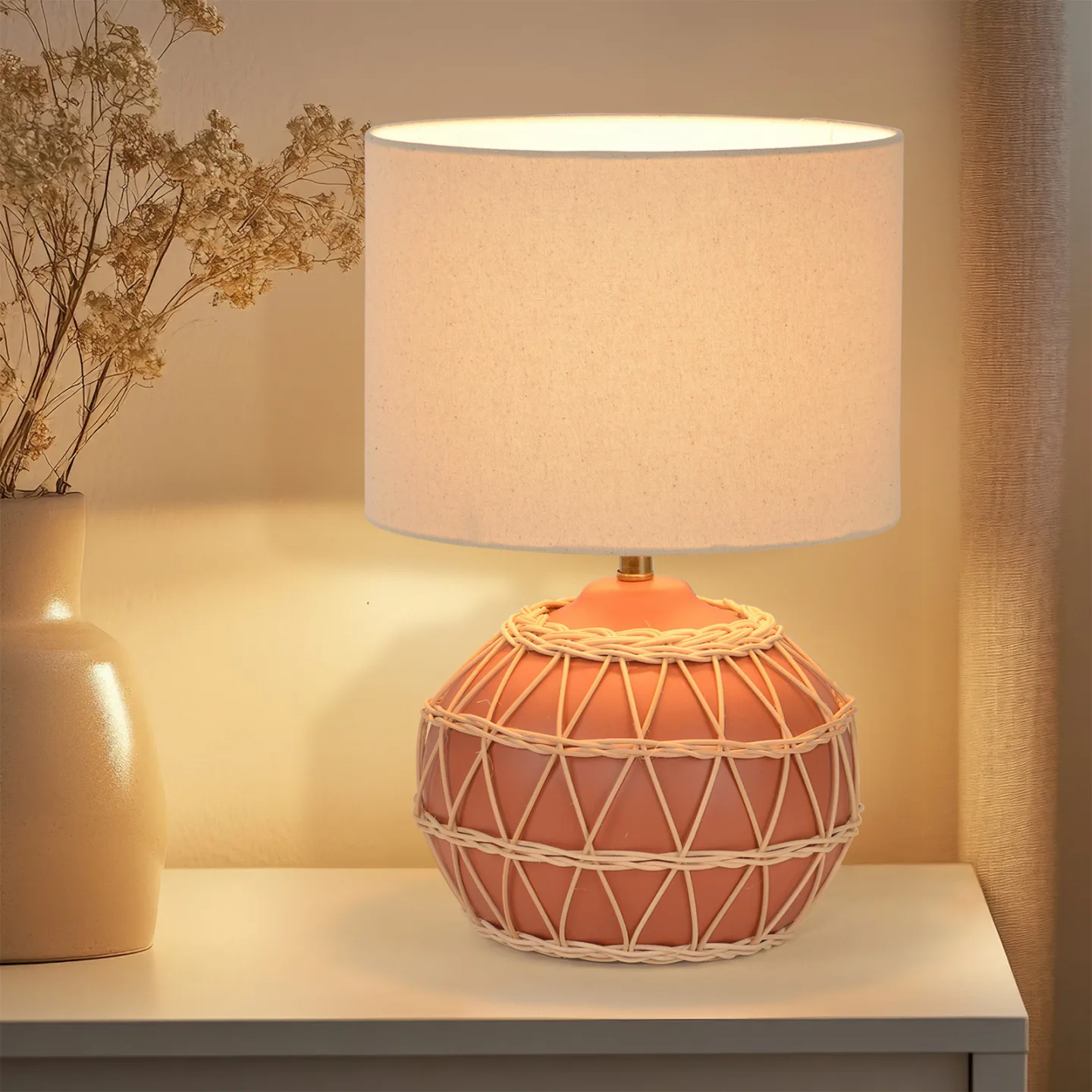 Cyclades bordlampe, terrakotta/beige, højde 35 cm – COREP SAS - Stue - Keramik - Med skærm