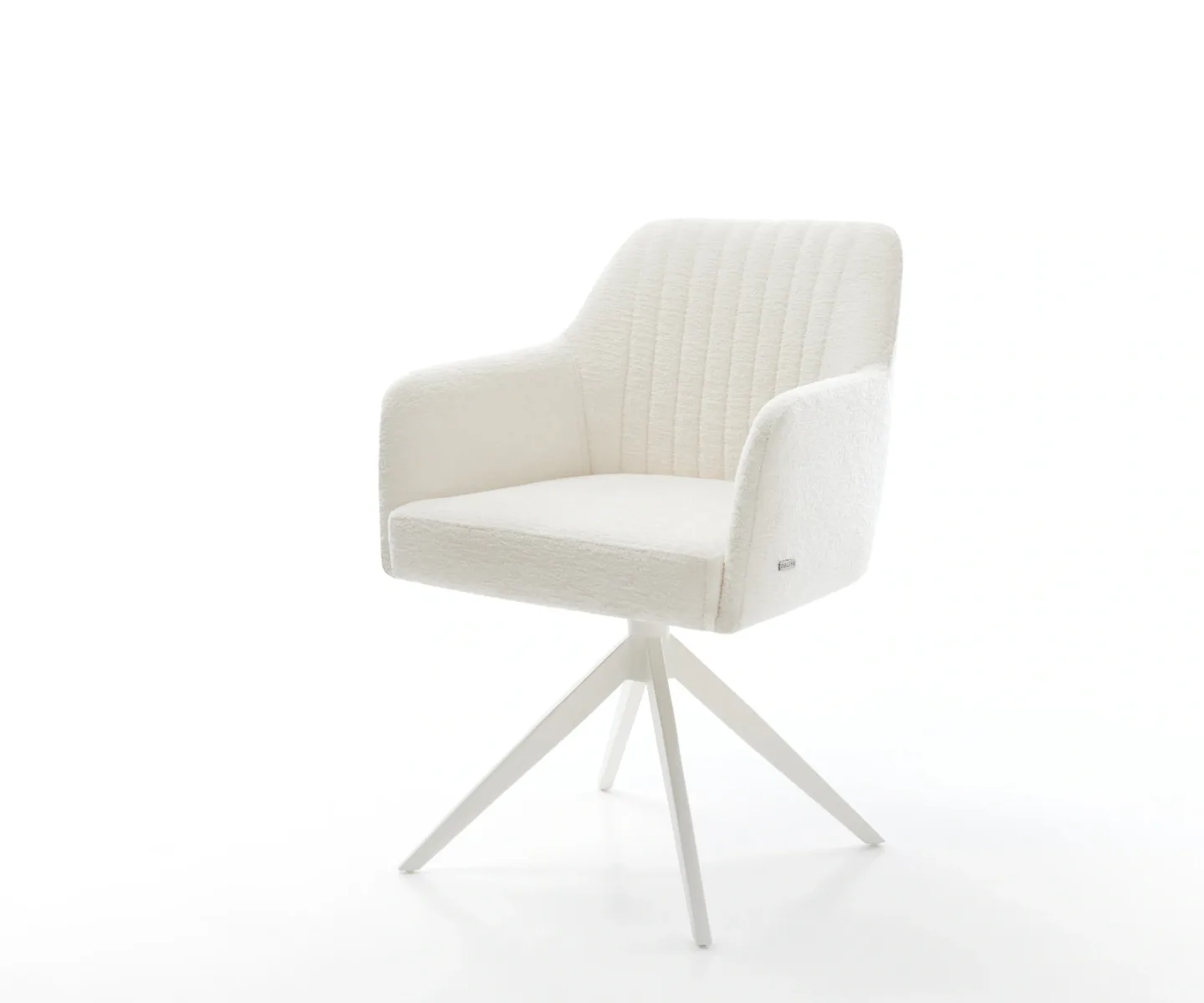 Drehstuhl Greg-Flex Bouclé Soft Beige Kreuzgestell breit Weiß 360° drehbar Wippfunktion Taschenfederkern