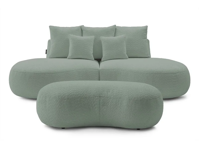 3er Sofa mit Hocker BOBOCHIC SAINT-GERMAIN Boucle-Stoff grün