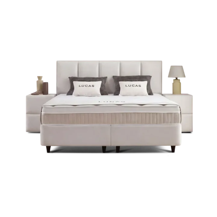Premium Boxspringbett 140×200 komplett mit Matratze, Topper & Bettkasten, Stoff Creme, Lucas
