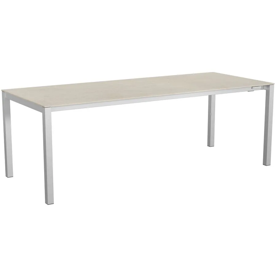 Gartentisch ausziehbar Campo Grande Edelstahl gebürstet / Travertino Romano Keramik/Edelstahl B 220 T 90 cm - Möbel Konfigurator: Traummöbel