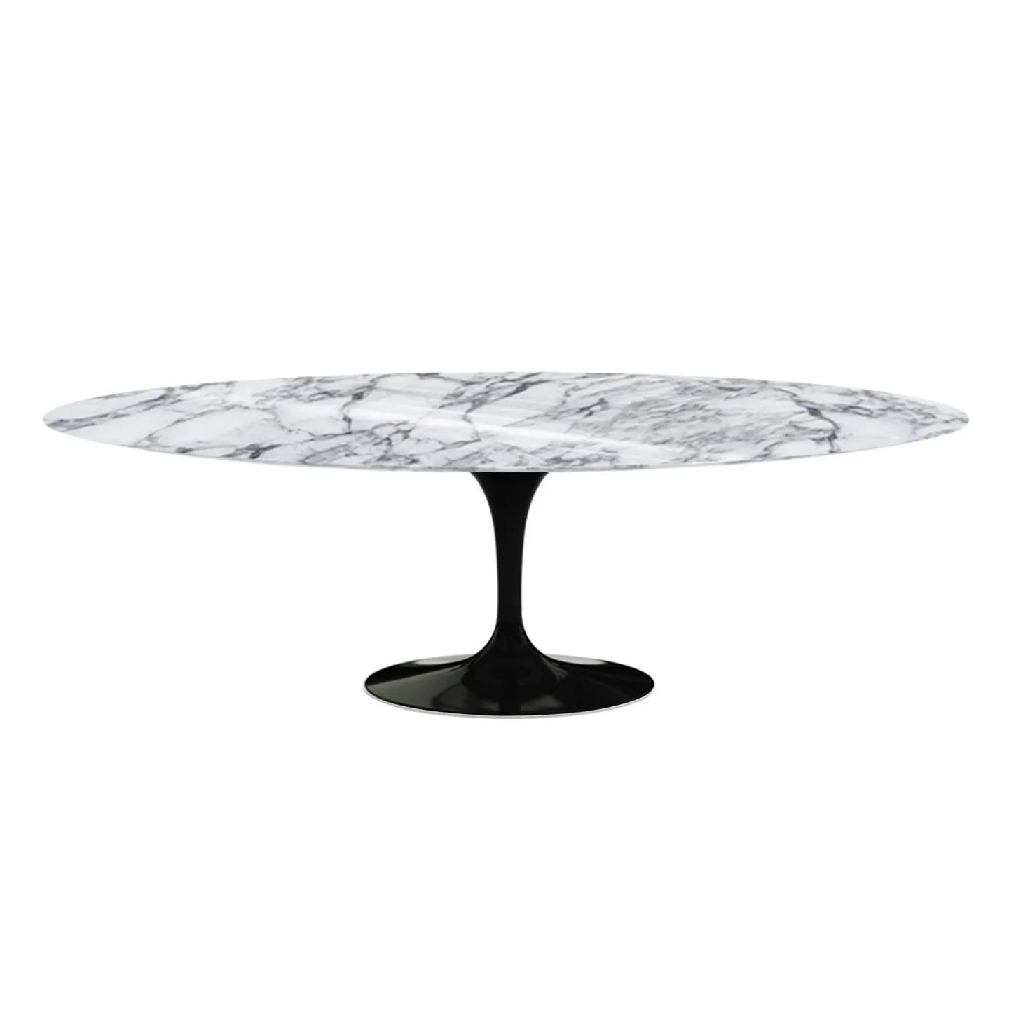 Knoll - Saarinen Oval Table - Matbord, 244 x 137 cm, Svart underrede, skiva i matt vit Arabescato marmor - Matbord - Eero Saarinen - Vit - Metall/Sten
