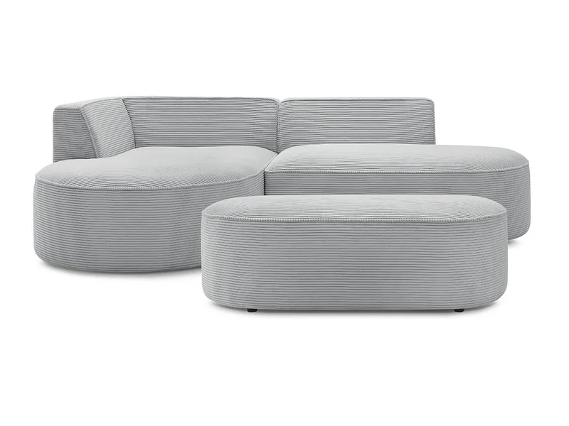 Ecksofa mit Hocker BOBOCHIC ROUSSEAU Cord-Stoff hellgrau