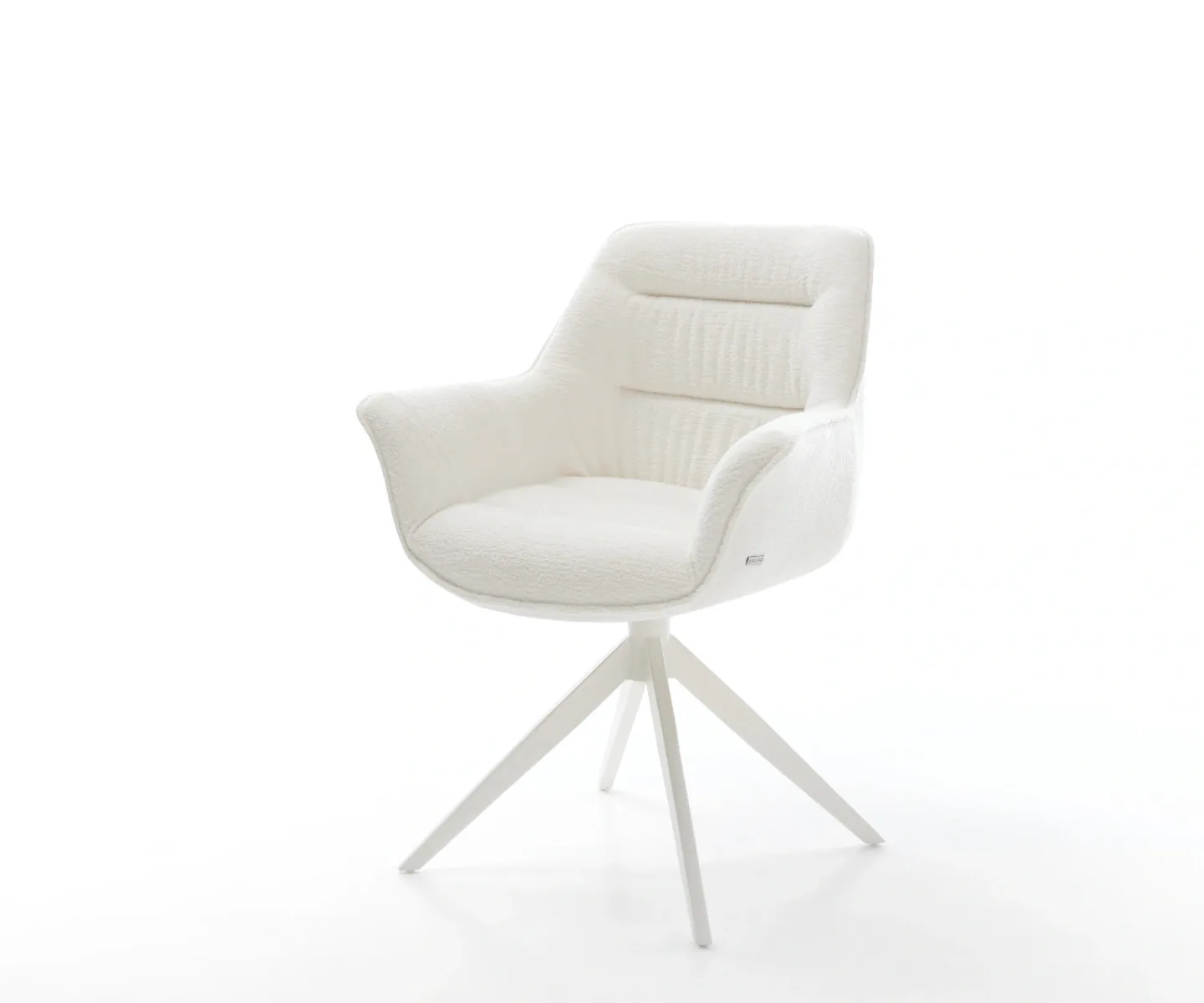 Drehstuhl Kaira-Flex Bouclé Soft Beige Kreuzgestell breit Weiß 360° drehbar Wippfunktion