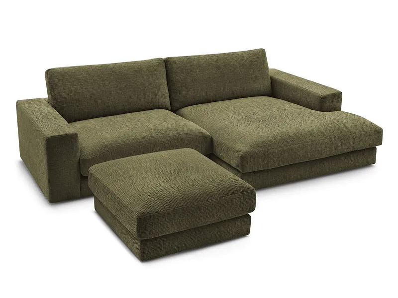 Ecksofa mit Hocker BOBOCHIC LEONARD Stoff mit Textur grün