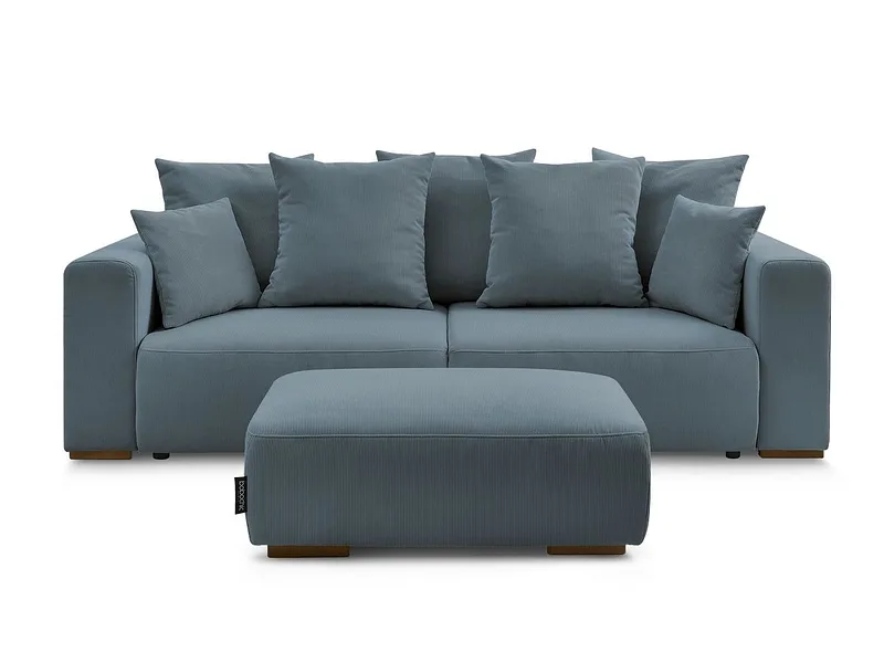 3er Sofa mit Hocker BOBOCHIC SIDONIE Cord-Stoff dunkelblau