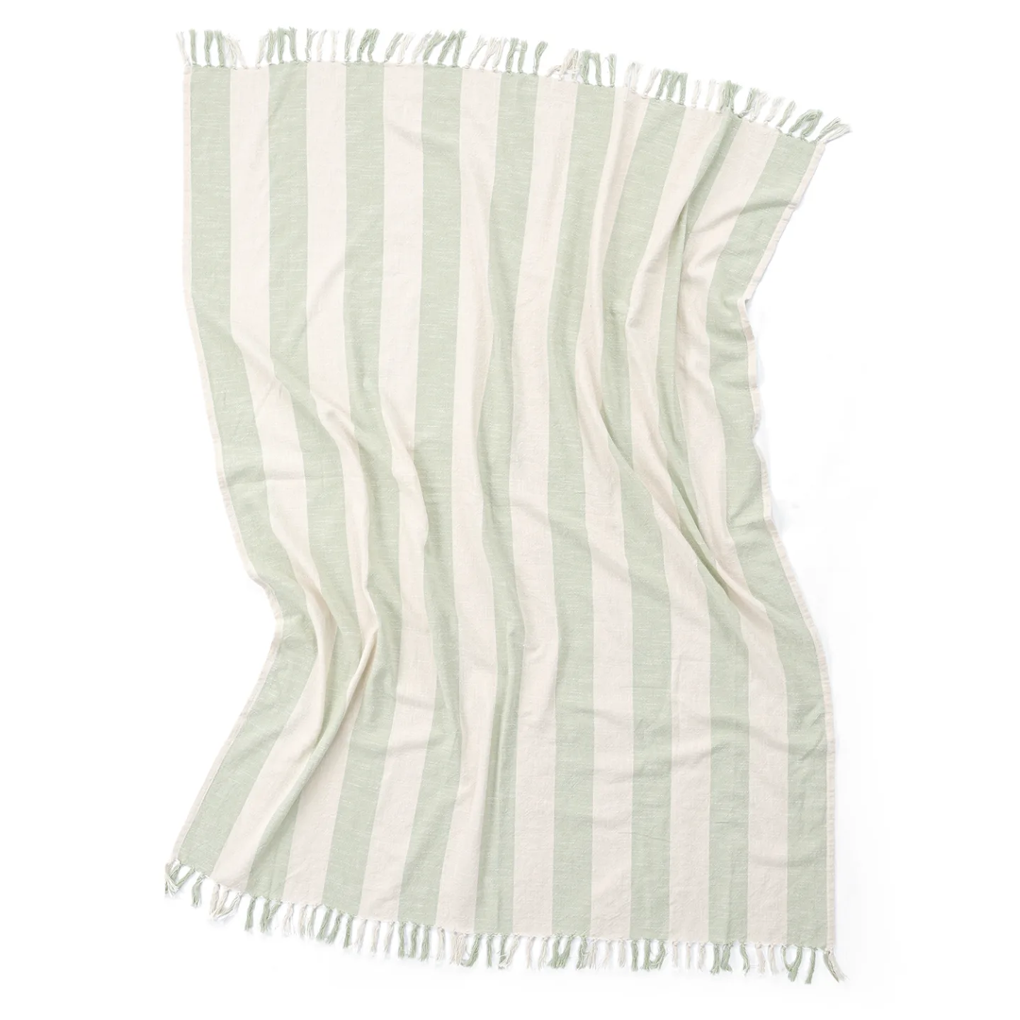 Pledd - Kora stripe cotton throw (krem/lys grønn) (Størrelse: 130 x 170 cm)
