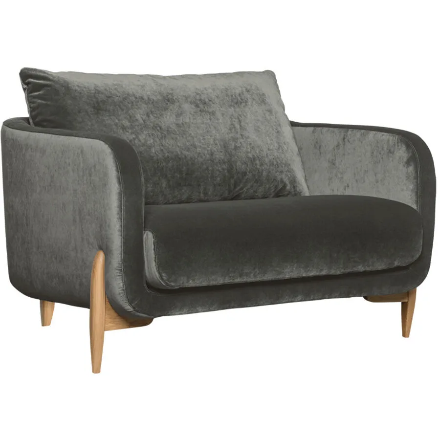 Sessel Leya Grau, Natur Stoff B 120 T 92 H 61 cm - Material: Velour Stoff, Eiche