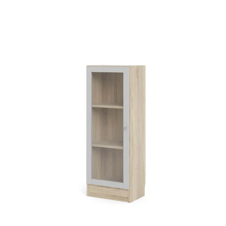 Base Regal 1 Glastür Eiche Struktur Dekor, weiss.