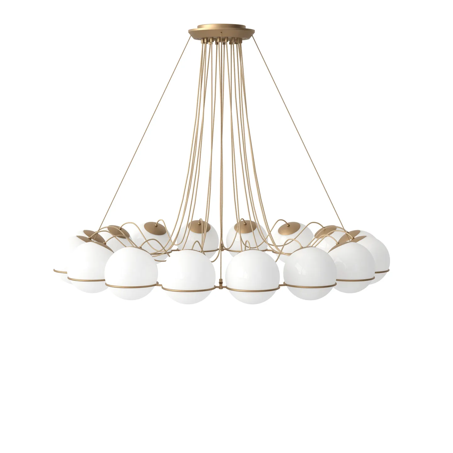 Astep - Model 2109/16/20, 16 Opaline Spheres (20cm Diameter), Champagne Structure - Takkronor - Gino Sarfatti - Guld,Vit
