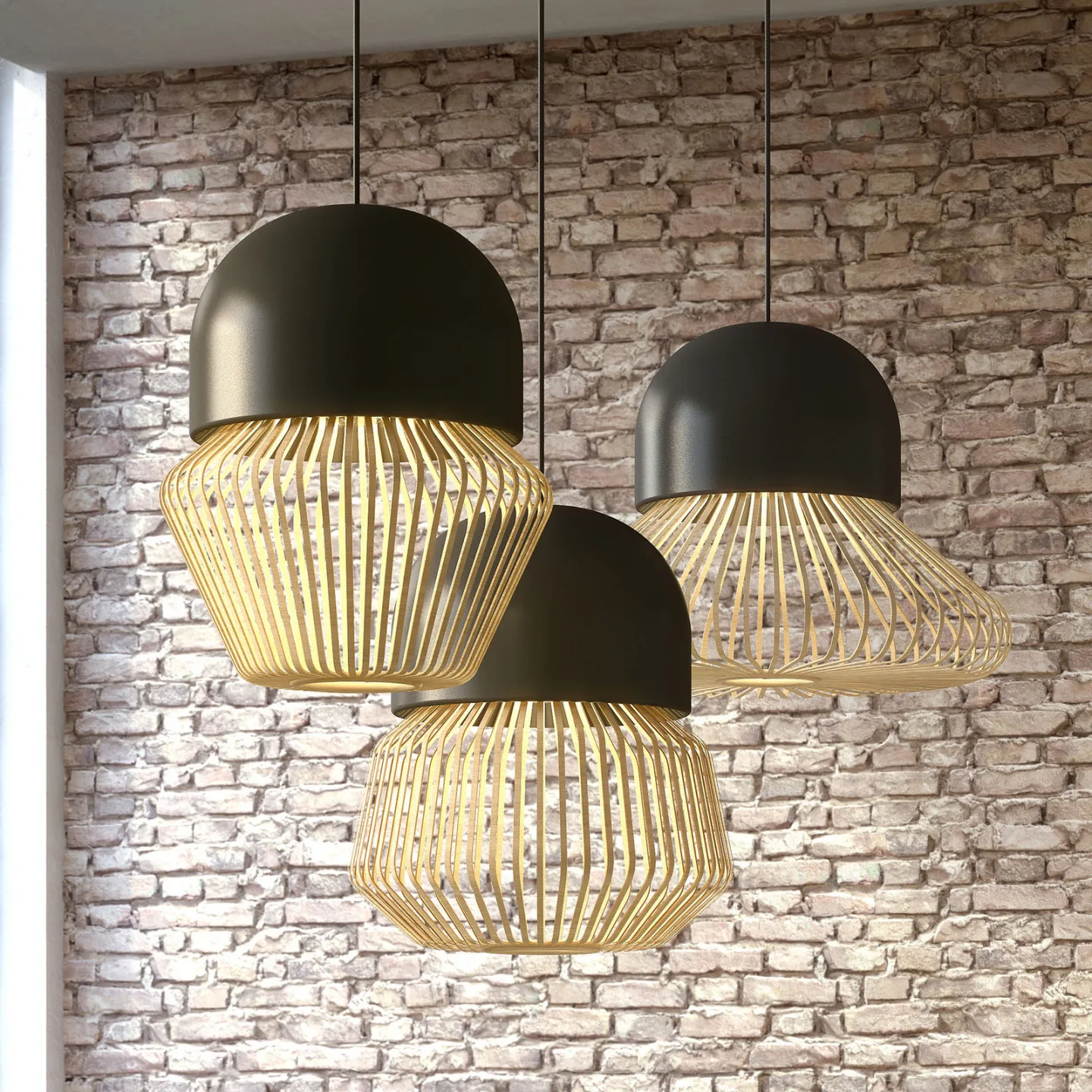Anemos pendellampe L Anthracite - Forestier - Stue - Design - Bambus - Med en lyskilde