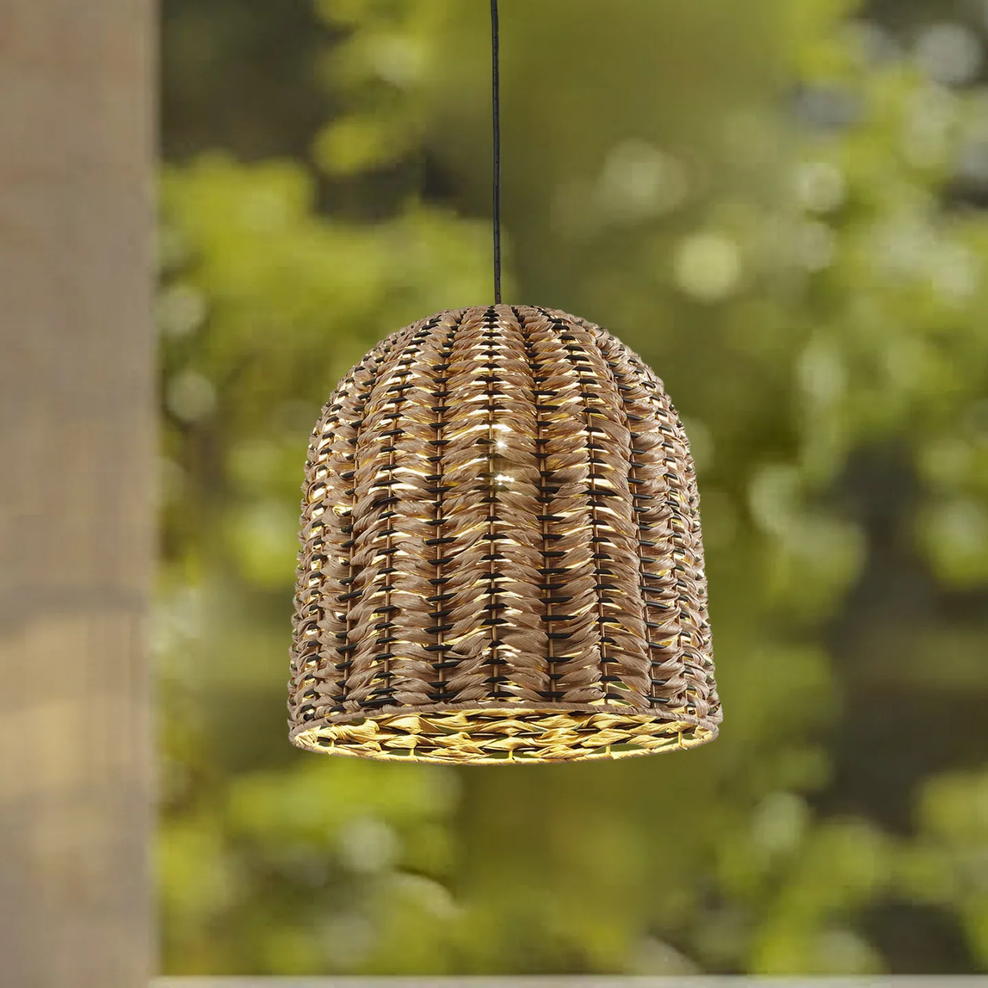 Taryn Außenhängeleuchte, Ø 35 cm, IP44, braun, Kunststoff - Lindby - Terrasse - Landhaus / Rustikal - Einflammig