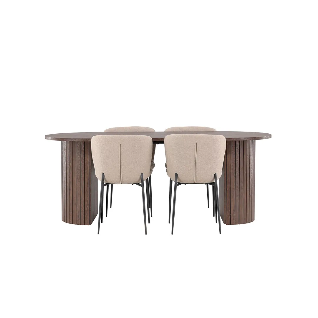Härön Essgruppe Tisch 90x200cm und 4 Boucle Stühle mocca.