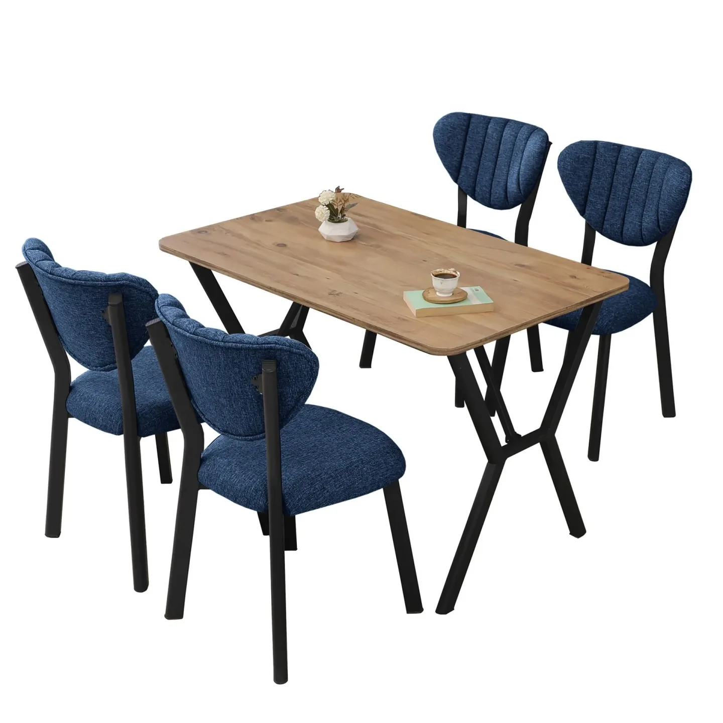 Krylor Matgrupp Bord 110 cm + 4 Stolar - Marinblå Och Valnöt