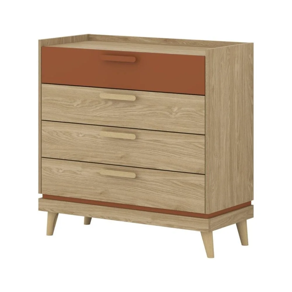 Byrå Scandi med 4 lådor - Oljerad Ek