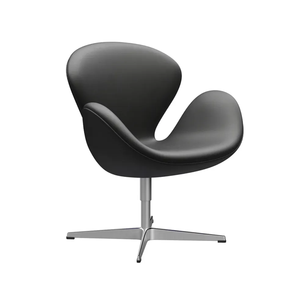 Fritz Hansen Svanen 3320 fåtölj läder essential svart, satinborstat rostfritt stålstativ