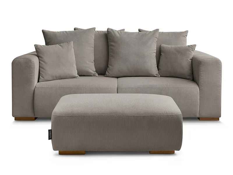 2er Sofa mit Hocker BOBOCHIC SIDONIE Cord-Stoff taupe