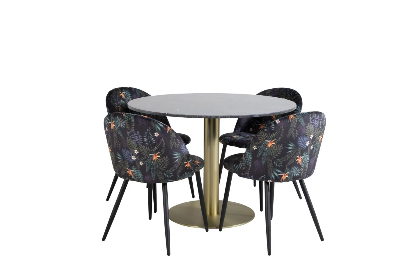 Estelle Matgrupp 106 cm Rund med 4 Velvet stolar - Svart/Guld