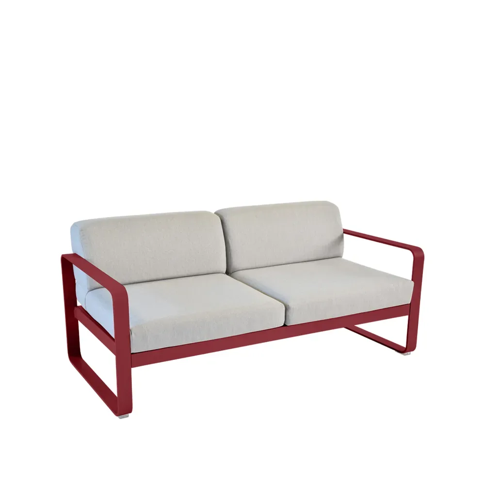Fermob Bellevie 2-sits soffa Chili (röd), flannel grey dyna