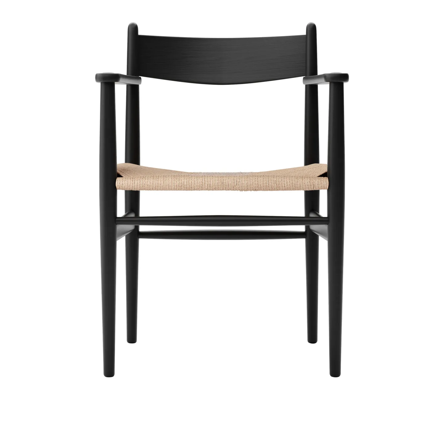 Carl Hansen - CH37, Svartlackad Ek, Naturflätat papperssnöre - Matstolar - Hans J. Wegner - Svart - Trä