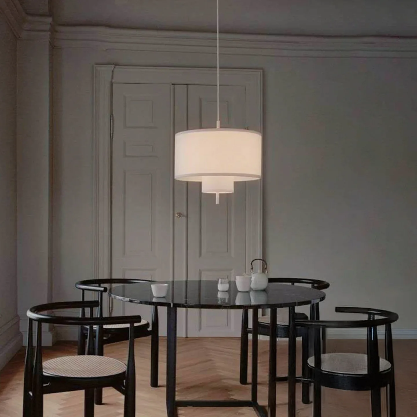Margin pendellampe Ø50 hvid lærred - New Works - Spisestue - Skandinavisk - Stof / tekstil - Med flere lyskilder