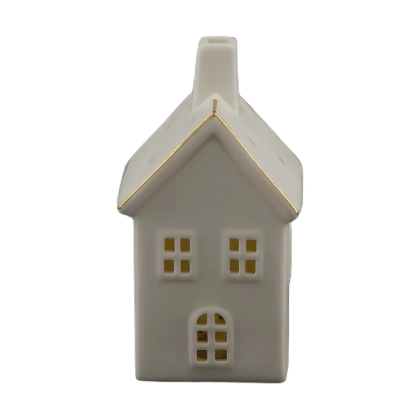 Decofinder Windlicht Haus Aus Porzellan, Weiss Gold H: 13 cm | Schubiger Möbel