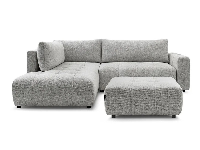 Ecksofa mit Hocker BOBOCHIC ARSENE Stoff chiniert hellgrau