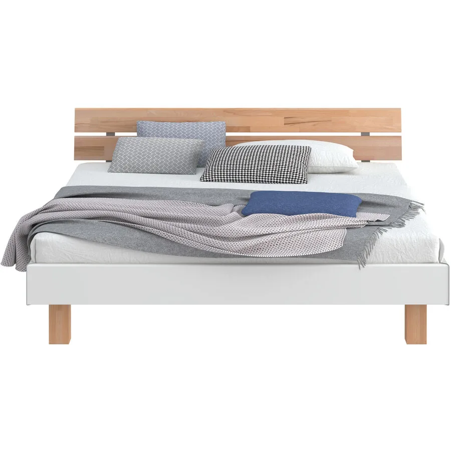 Modular Bett Livorno Natur, Weiss MDF, Buche Massivholz 160 x 200 cm