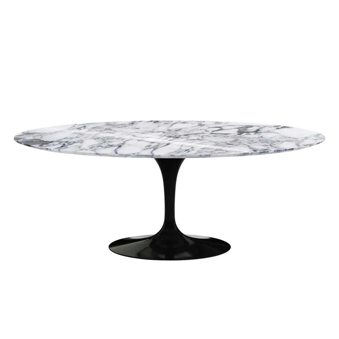 Knoll - Saarinen Oval Table - Matbord, 198 x 121 cm, Svart underrede, skiva i glansig vit Arabescato marmor - Matbord - Eero Saarinen - Vit - Metall/Sten