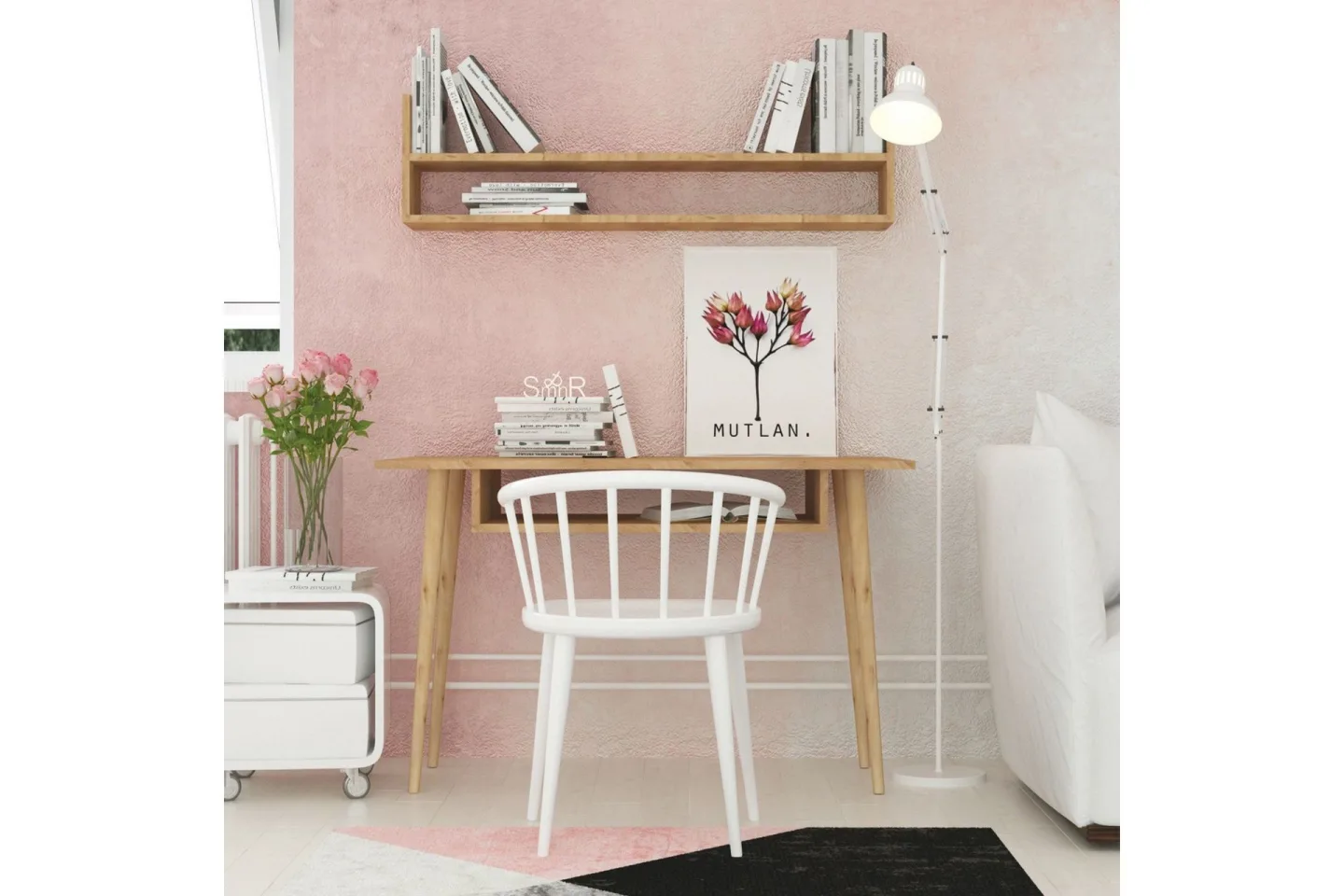 Mod Design Skrivbord 120 cm med Förvaring Vägghylla - Trä